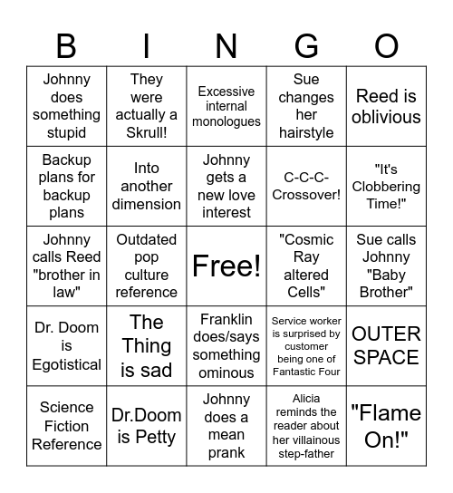 Fantastic Four Bingo Card