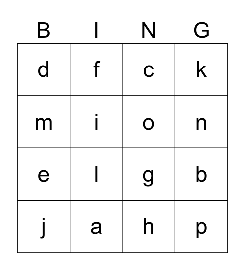 alphabet Bingo Card
