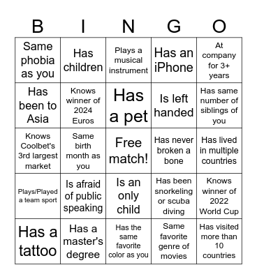 Team Bingo Card