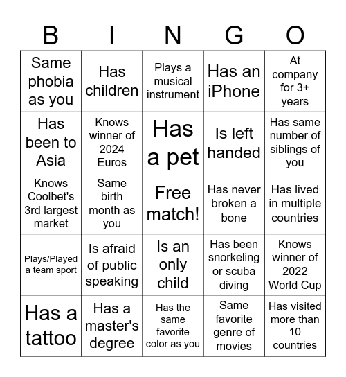 Team Bingo Card