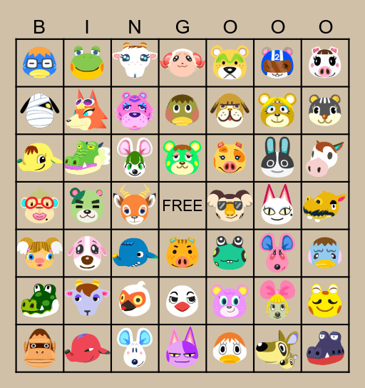 ACNH Villager Hunt Bingo Card