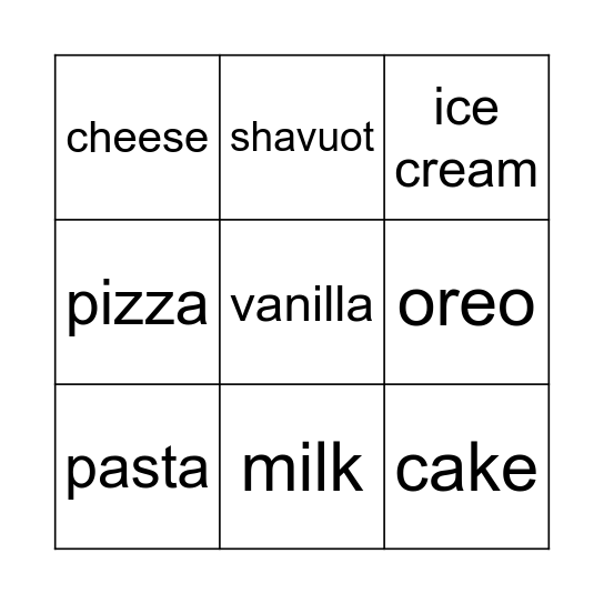 Shavuot Bingo Card