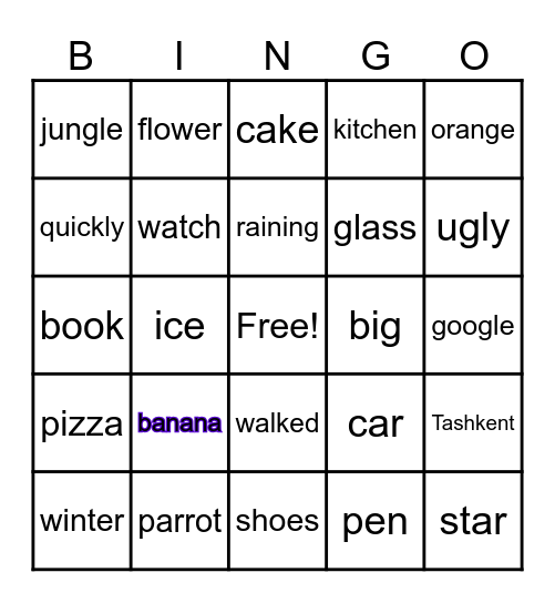 VOCABULARY Bingo Card