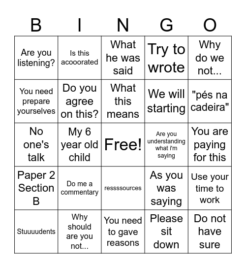 Lil Quim Quotes Bingo Card