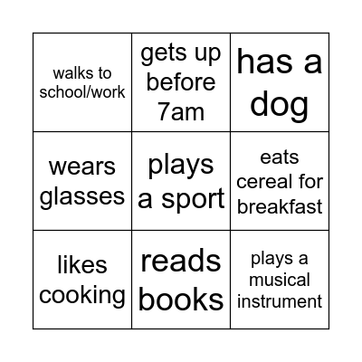 Question Bingo Card