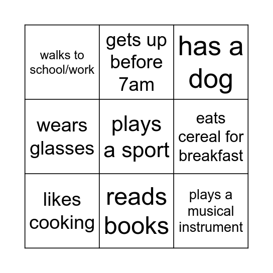 Question Bingo Card