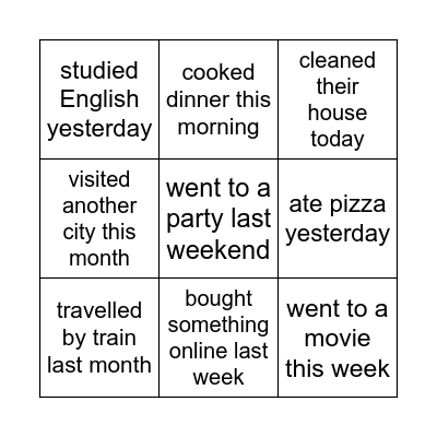 Questions Bingo Card