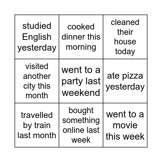 Questions Bingo Card