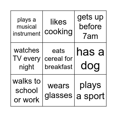 Question Bingo Card