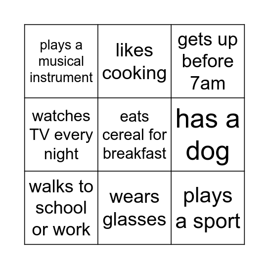 Question Bingo Card