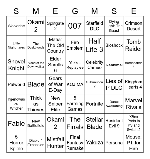 Summer Games Fest Bingo Card