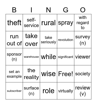 Vocabulary Bingo Card