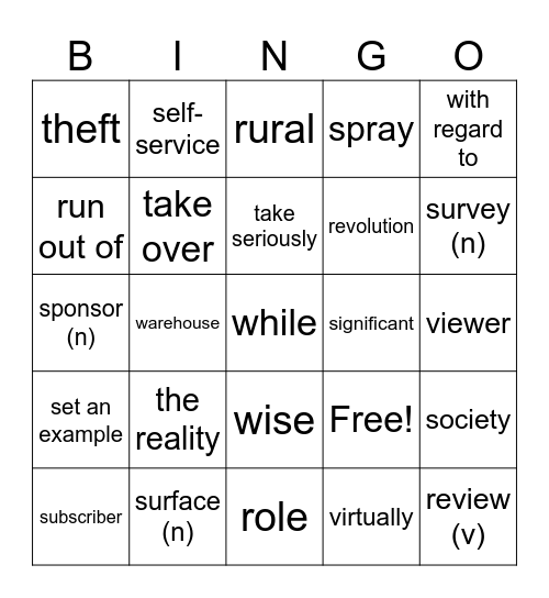 Vocabulary Bingo Card
