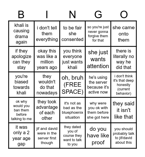 Snaphap Confrontation Responses Bingo Card