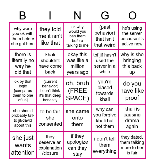 Snaphap Confrontation Responses Bingo Card