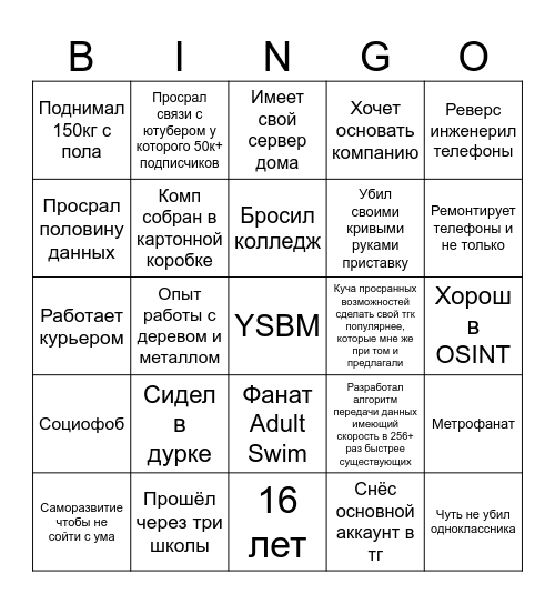 YSBM Bingo Card