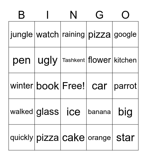 VOCABULARY Bingo Card