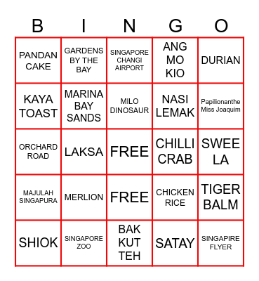 SINGAPORE UNCUT Bingo Card