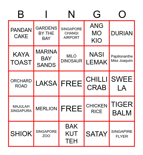 SINGAPORE UNCUT Bingo Card
