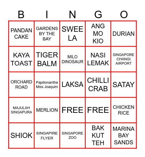SINGAPORE UNCUT Bingo Card