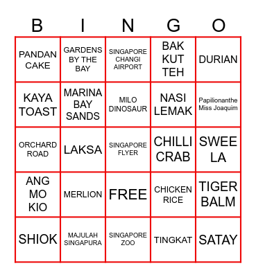SINGAPORE UNCUT Bingo Card