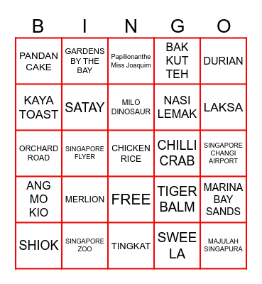 SINGAPORE UNCUT Bingo Card