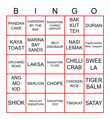SINGAPORE UNCUT Bingo Card
