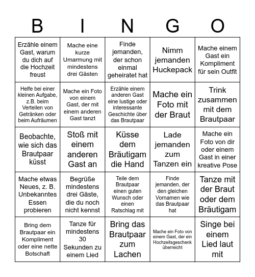 Hochzeits-Bingo Card