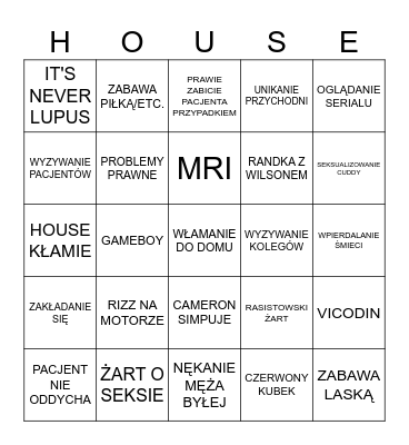 HOUSE Bingo Card