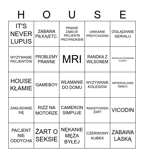 HOUSE Bingo Card