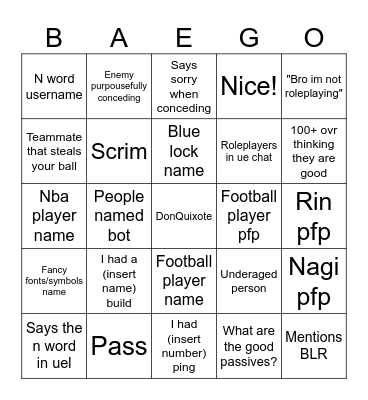 UE bingo Card