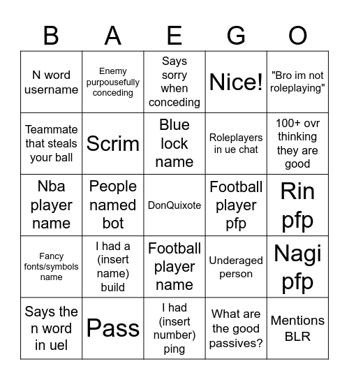 UE bingo Card