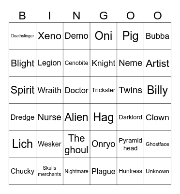 DBD KILLERS Bingo Card