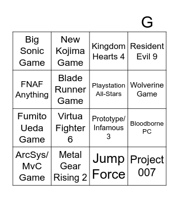 Summer Game Fest Bingo Card