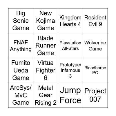 Summer Game Fest Bingo Card