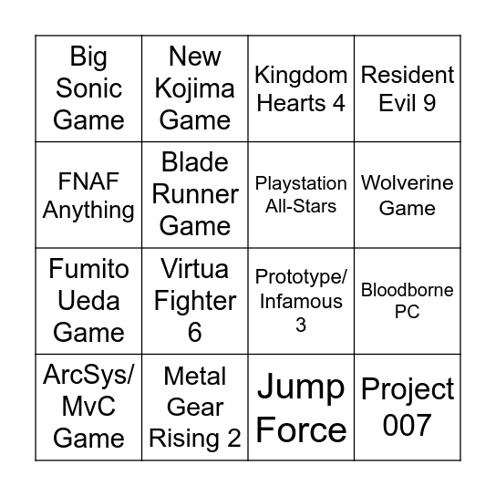 Summer Game Fest Bingo Card