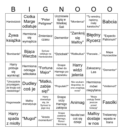Harry Potter i Więzień Azkabanu Bingo Card