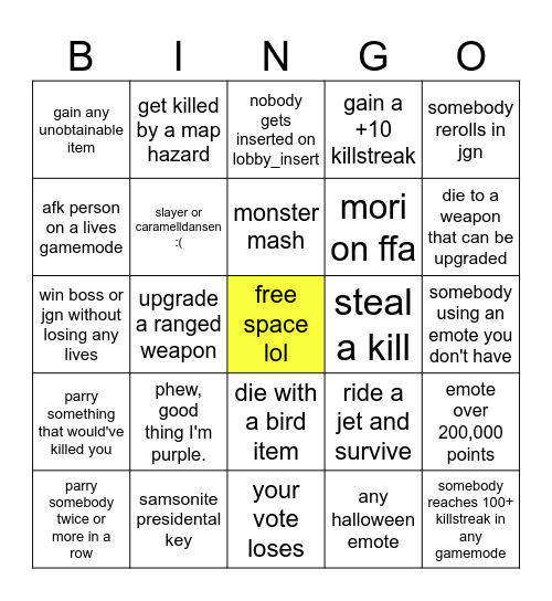 item asylum bingo card Bingo Card