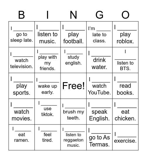 Adverbs of Frequency Bingo Card