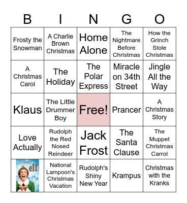 Holiday Movies Bingo Card