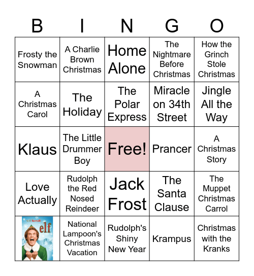 Holiday Movies Bingo Card