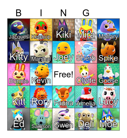 Animal Crossing Bingo Card