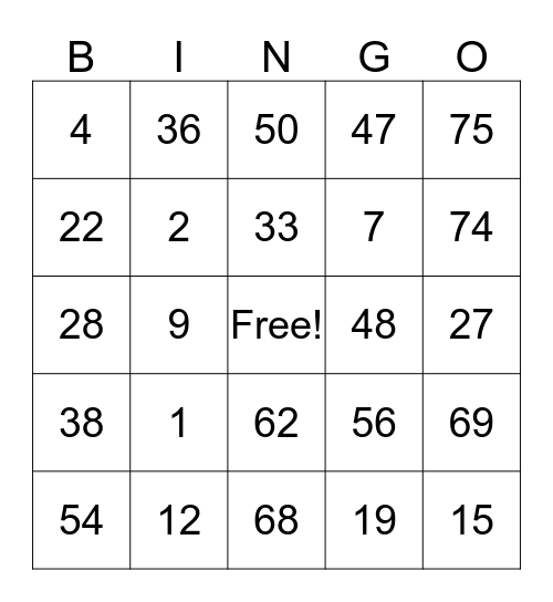 Embassy Suites Bingo Card