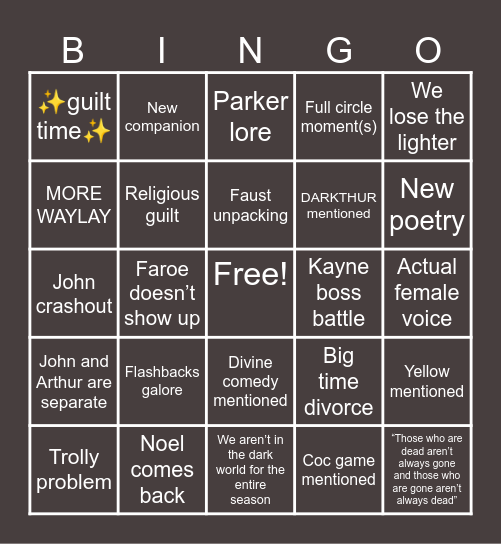 Season 6 predictions Bingo Card