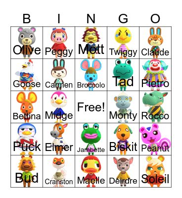 Animal Crossing Bingo Card