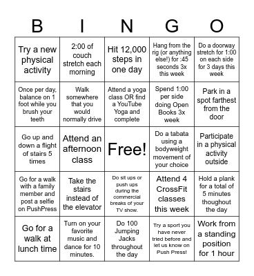 Week 1 | Move More Bingo Card