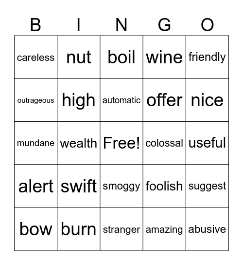 Untitled Bingo Card