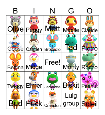 Animal Crossing Bingo Card