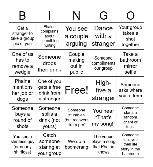 Phalne's Birthday Bingo Card