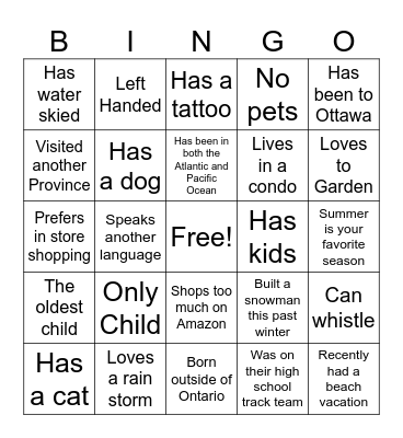 Get to Know You Bingo Card